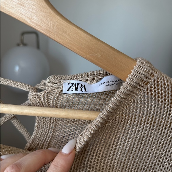 Lace-Up Knit Top, Tan/Sand, Zara, M - Picture 5 of 9